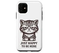 Chat Grincheux Mignon mais Moody Just Happy to Be Here rétro Coque pour iPhone 11