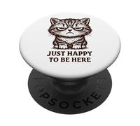 Chat Grincheux Mignon mais Moody Just Happy to Be Here rétro PopSockets PopGrip Adhésif
