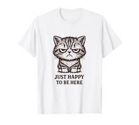 Chat Grincheux Mignon mais Moody Just Happy to Be Here rétro T-Shirt