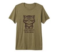 Chat Grincheux Mignon mais Moody Just Happy to Be Here rétro T-Shirt Haut de Gamme
