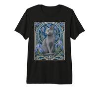 Chat Gris élégant Art Nouveau Russe Bleu T-Shirt Haut de Gamme