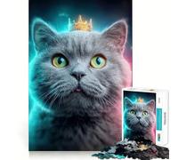 Chat Gris Royal avec Couronne Puzzle Difficile de 1000 pièces pour Adultes Jeu de logique et d'adresse À Partager en Famille Découpe précise Pièce de Collection (38x26cm)