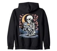 Chat Gris Squelette Chaton Halloween Japonais Sweat à Capuche