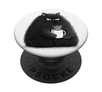Chat Grognon Café Drôle Amoureux des Chats Design PopSockets PopGrip Adhésif