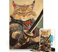 Chat Guerrier samouraï avec épée Puzzle de 1000 pièces pour Adultes Stimule la mémoire, soulage l'anxiété, Bords précis, Surprise de Noël (38x26cm)