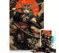 Chat Guerrier samouraï avec Katana Puzzle de 1000 pièces pour Adolescents Stimule la mémoire, apaisement, évasion, Motif à Assembler, Surprise chaleureuse (38x26cm)