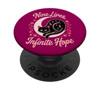 Chat Halloween 9 Vies Rubans Roses Cancer Sein PopSockets PopGrip Adhésif