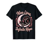 Chat Halloween 9 Vies Rubans Roses Cancer Sein T-Shirt