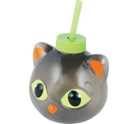 Chat Halloween Gobelet Chat Noir Fête Amusante Avec Paille Créatif Mignon Chat Visage Charmant Parfait Accessoire Fête des Peurs, Couleur : Noir