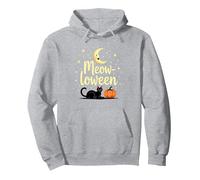 Chat Halloween Miaou-Loween Citrouille Lune Étoiles Amusant Effrayant Sweat à Capuche, Unisexe pour Adultes, Gris Chiné, L