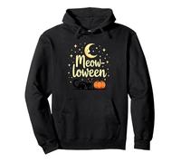 Chat Halloween Miaou-Loween Citrouille Lune Étoiles Amusant Effrayant Sweat à Capuche, Unisexe pour Adultes, Noir, L