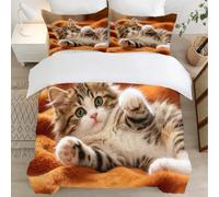 Chat Housse de Couette 140x200 Parures de Lit 1 Personne Imprimé 3D Microfibre Douce Animaux Mignons et Animaux de Compagnie Housses Couette avec 2 Taies d'oreiller et Fermeture Éclair l.795
