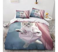 Chat Housse de Couette 200x200 Parures de Lit 2 Personnes Imprimé 3D Microfibre Douce Animaux Mignons et Animaux de Compagnie Housses Couette avec 2 Taies d'oreiller et Fermeture Éclair k.3568