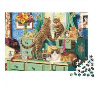 Chat in Front of The Dressing Table Puzzle 1000 Pièces Adultes Animaux Puzzles 1000 Pièces Jeu De Team Building Cadeau 70x50cm/1000pcs
