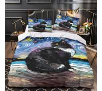 Chat in Swirl Ciel Parure de Lit Microfibre Hypoallergique 3D Imprimé 3 Pièces Éclair Super Douce Starry Night Ensemble De Literie Ultra Douce Entretien Facile for Couple Super king（260x220cm）