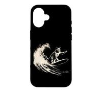 Chat intrépide chevauchant Une Planche de Surf à Travers Un Immense océan de Curling Coque pour iPhone 16