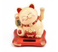 Chat japonais à vagues solaires pour décoration de voiture et de maison, figurine en plastique avec main agitant et symboles de fortune, alimenté par l'énergie solaire (jaune)