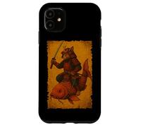 Chat Japonais chevauchant Un Poisson koï Ukiyo-e Samouraï Art sur Bois Coque pour iPhone 11
