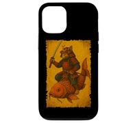 Chat Japonais chevauchant Un Poisson koï Ukiyo-e Samouraï Art sur Bois Coque pour iPhone 12/12 Pro