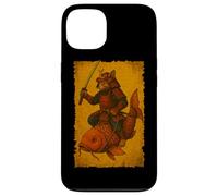 Chat Japonais chevauchant Un Poisson koï Ukiyo-e Samouraï Art sur Bois Coque pour iPhone 13