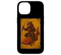 Chat Japonais chevauchant Un Poisson koï Ukiyo-e Samouraï Art sur Bois Coque pour iPhone 14