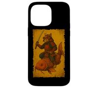 Chat Japonais chevauchant Un Poisson koï Ukiyo-e Samouraï Art sur Bois Coque pour iPhone 14 Pro Max