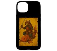 Chat Japonais chevauchant Un Poisson koï Ukiyo-e Samouraï Art sur Bois Coque pour iPhone 15 Plus