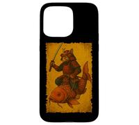 Chat Japonais chevauchant Un Poisson koï Ukiyo-e Samouraï Art sur Bois Coque pour iPhone 15 Pro Max