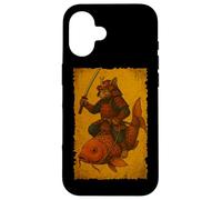 Chat Japonais chevauchant Un Poisson koï Ukiyo-e Samouraï Art sur Bois Coque pour iPhone 16