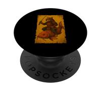 Chat Japonais chevauchant Un Poisson koï Ukiyo-e Samouraï Art sur Bois PopSockets PopGrip Adhésif