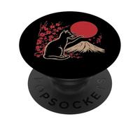 Chat Japonais en Fleurs de Cerisier Montagne Soleil Art Femmes Hommes Enfants PopSockets PopGrip Adhésif