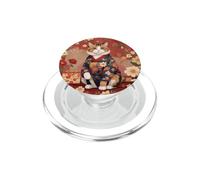 Chat Japonais en Kimono Fleurs Rouges Japon PopSockets PopGrip pour MagSafe