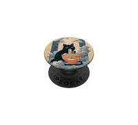 Chat Japonais Ramen Mignon Kawaii Chat Noir Vintage PopSockets PopGrip Adhésif