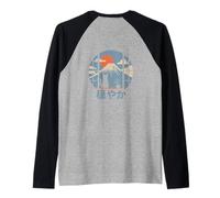 Chat Japonais regardant Le Mont Fuji Coucher de Soleil Calme Kanji Art Manche Raglan