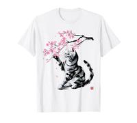 Chat japonais Sumi-e - Sakura Cherry Blossom Zen Art T-Shirt