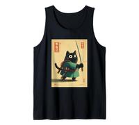 Chat Japonais Vintage Samouraï Sumi-e Art Katana Warrior Anime Débardeur