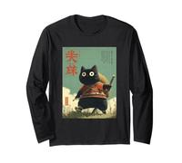 Chat Japonais Vintage Samouraï Sumi-e Art Voyage Warrior Anime Manche Longue