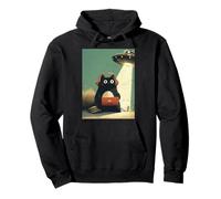 Chat Japonais Vintage Travail sur Ordinateur Portable Abduction OVNI Anime Sweat à Capuche