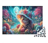 Chat Jardin Nocturne Puzzle 1000 Pièces Puzzle pour Adultes Clair de Lune Décor Relaxant Moment en Famille 70x50cm/1000pcs