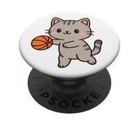 Chat Jouant au Basket-Ball Mignon Kawaii Sports Cat PopSockets PopGrip Adhésif
