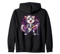 Chat Jouant de la Guitare années 80 Cheveux Glam Heavy Metal Rock Music Sweat à Capuche