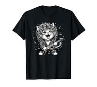 Chat Jouant de la Guitare années 80 Cheveux Glam Heavy Metal Rock Music T-Shirt