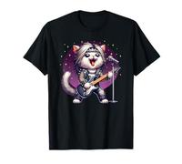 Chat Jouant de la Guitare années 80 Cheveux Glam Heavy Metal Rock Music T-Shirt