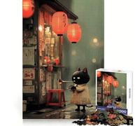 Chat Jouant de la Trompette dans Une Rue pluvieuse Puzzle de 1000 pièces pour Adultes Bien-être Mental,Loisirs et Plaisir Bords Nets Cadeau de Noël Unique (38x52cm)