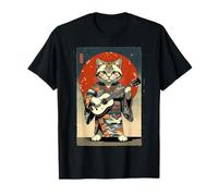 Chat Jouant du Luth en Kimono Style Japonais Art Musique rétro T-Shirt