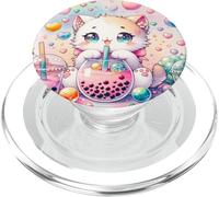 Chat Kawaii Buvant du Boba Tea Perles de Tapioca Bubble Tea PopSockets PopGrip pour MagSafe