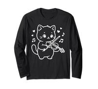 Chat Kawaii Jouant du Violon, Musicien Folk Manche Longue