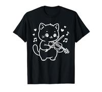 Chat Kawaii Jouant du Violon, Musicien Folk T-Shirt Graphique avec Valeur