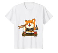 Chat Kawaii Mangeant des sushis T-Shirt, Enfant, Blanc, 8 Ans
