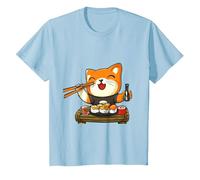 Chat Kawaii Mangeant des sushis T-Shirt, Enfant, Bleu Céleste, 10 Ans